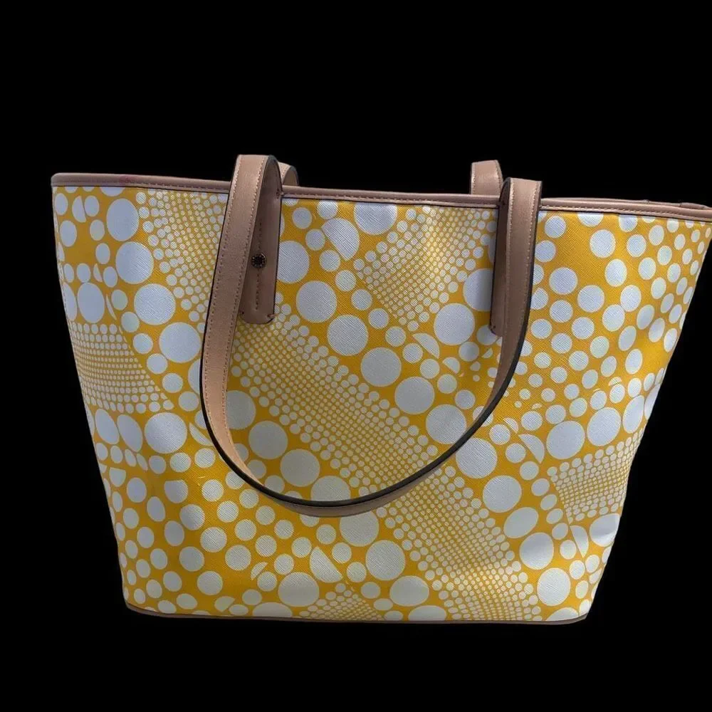 KATE LANDRY Women’s Tote Bag 12X6X13.5 Yellow & White‎